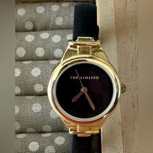 The Limited Black and Gold-Tone Watch with Black Leather Band